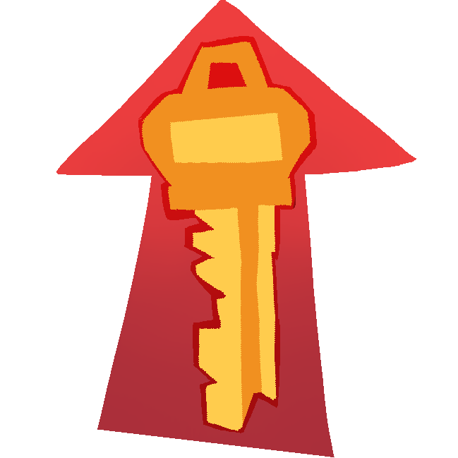 a big red ombre arrow pointing up. on the arrow is a yellow and orange key